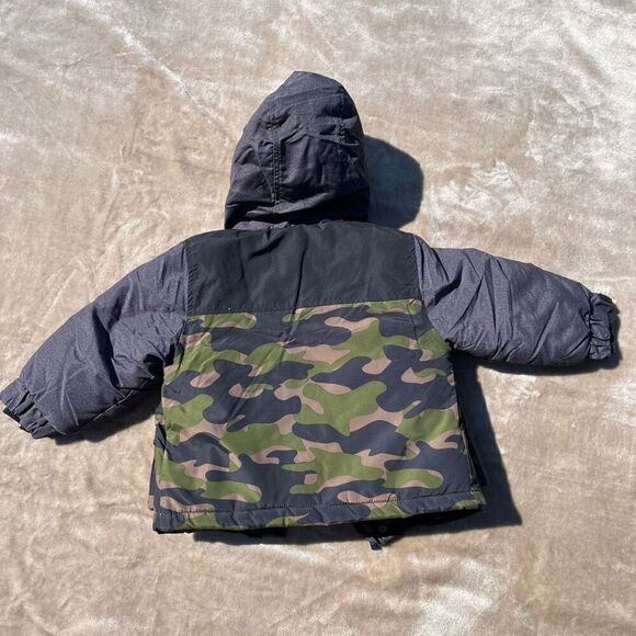 Skechers Baby Boy Puffer Coat 24M Multicolor Camouflage Hooded Long Sleeve - Picture 2 of 10